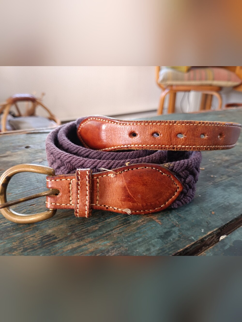Woven Cotton and Leather Belt